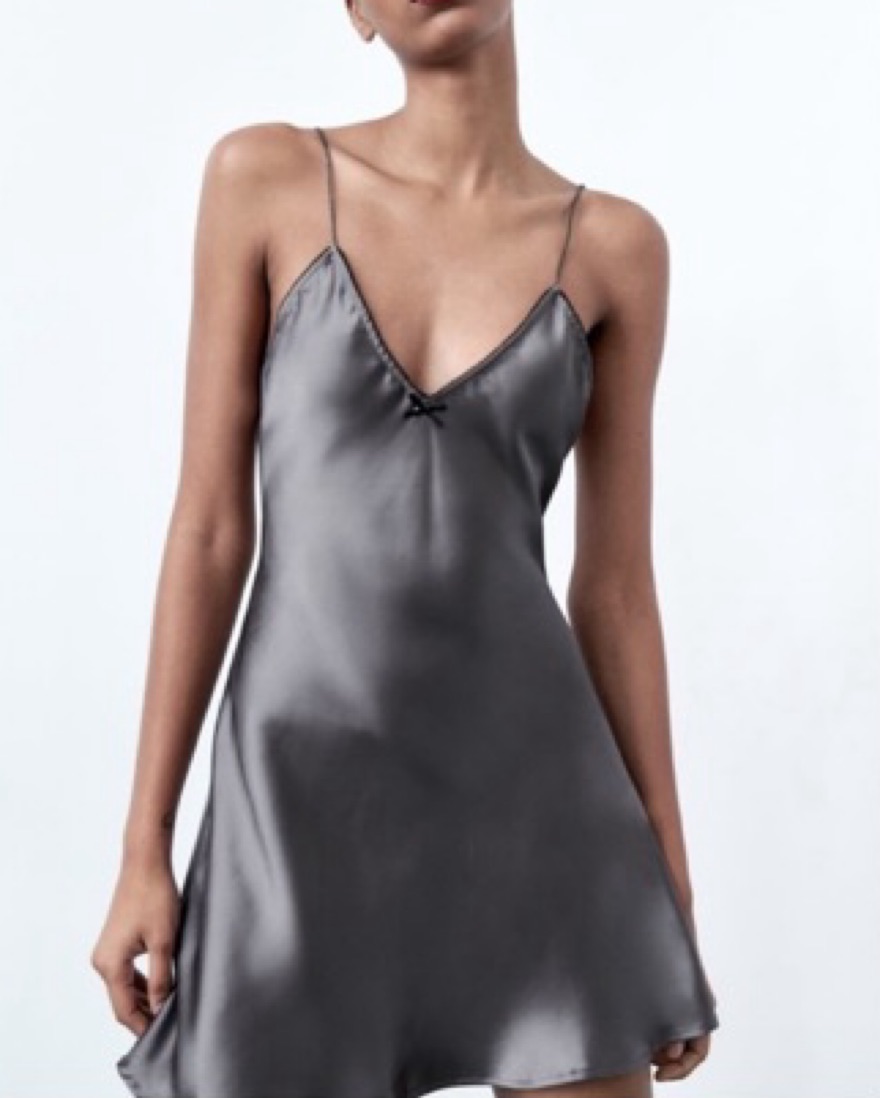 zara grey satin dress ZW COLLECTION ASYMMETRIC SATIN DRESS - Dark gray