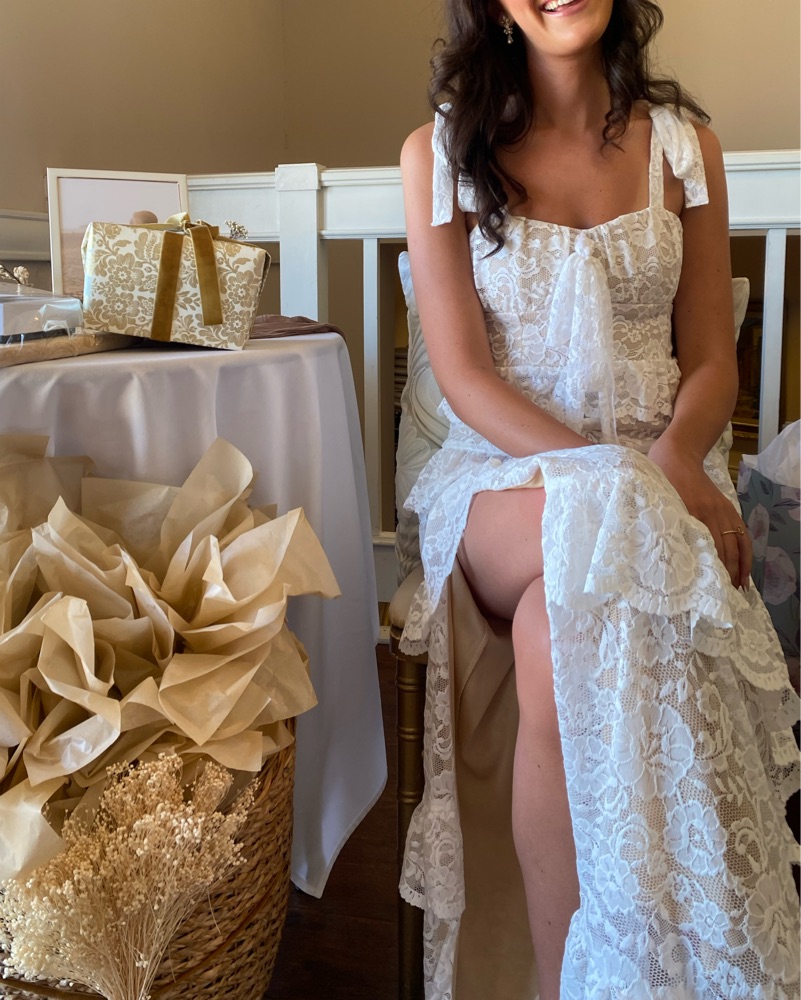 show me your mumu lace dress Monique Tie Maxi Dress, in White Forever Lace, Size: XL