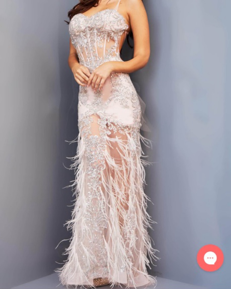 jovani white and silver prom dress Jovani JVN24164 size 2 White Sequin Prom Dress A line Feathers