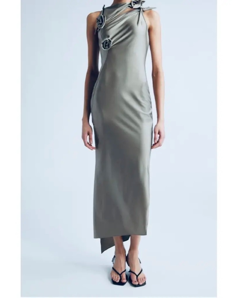 gold glitter dresses for women Asymmetric Flower Gown – Coperni