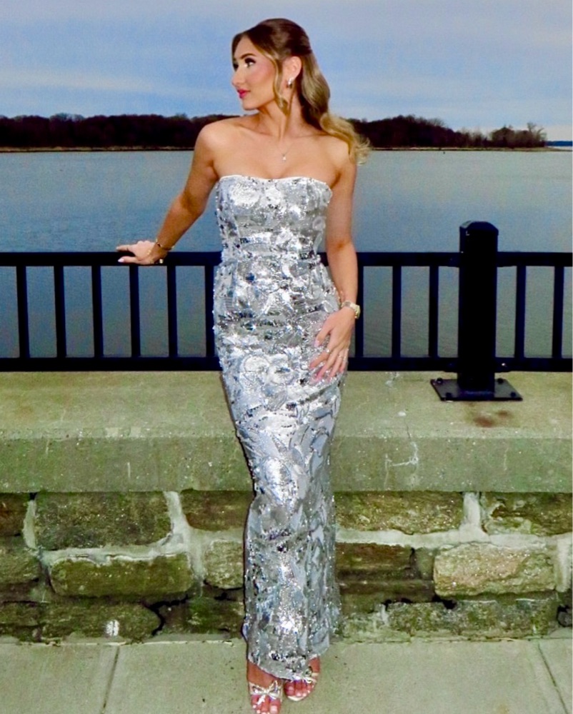 helsi silver dress Helsi Serena Strapless Sequin Gown
