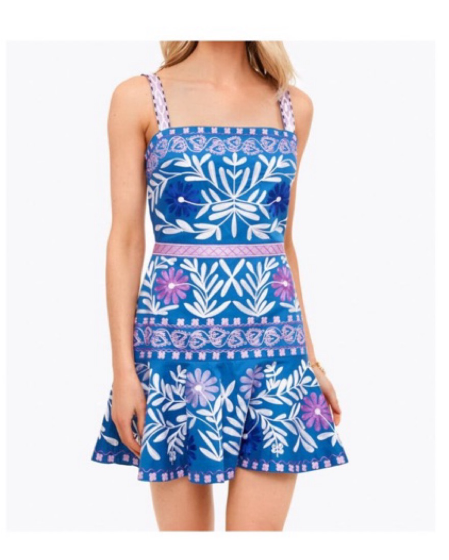 alexis embroidered dress Floral Mesh Scoop Neck Fit and Flare Dress with Tendrils junior / 12 / purple main image 1