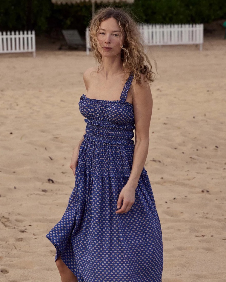 doen blue mini dress Bea lace-trimmed ramie minidress in blue - Doen