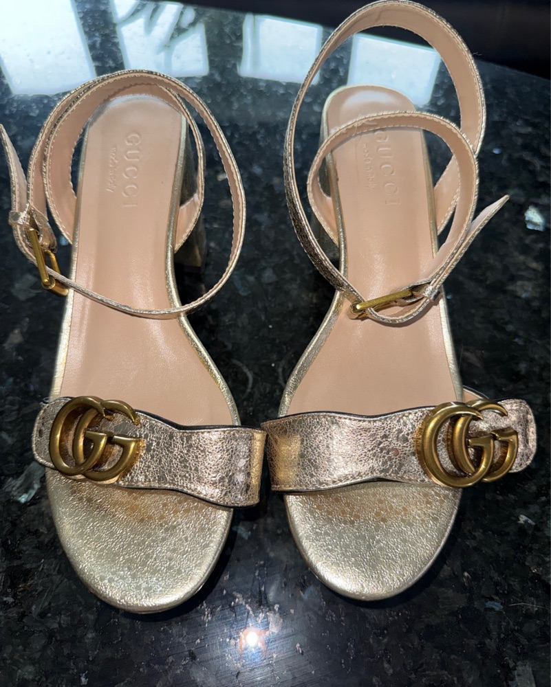 Gucci Marmont GG Metallic Block Heel San by Gucci - Pickle
