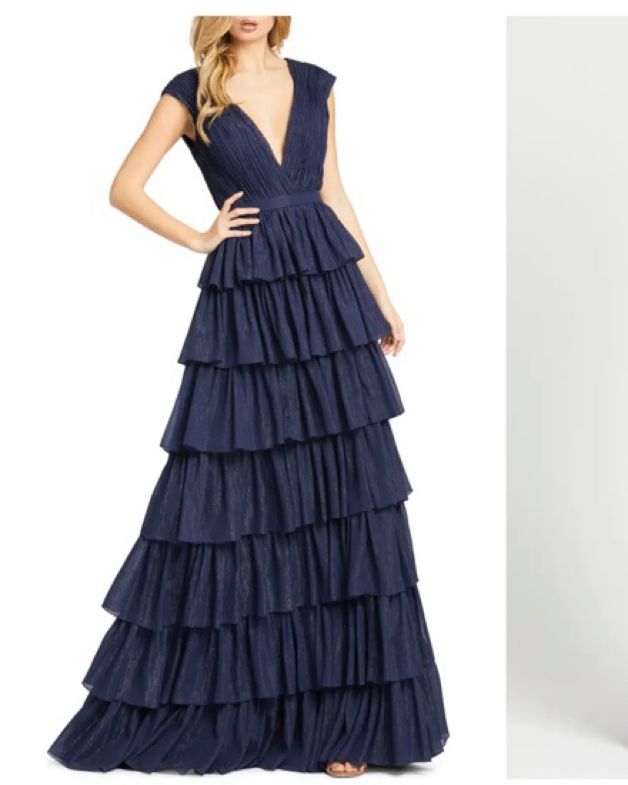 Mac Duggal Ruffle Tiered Navy Gown | Pickle