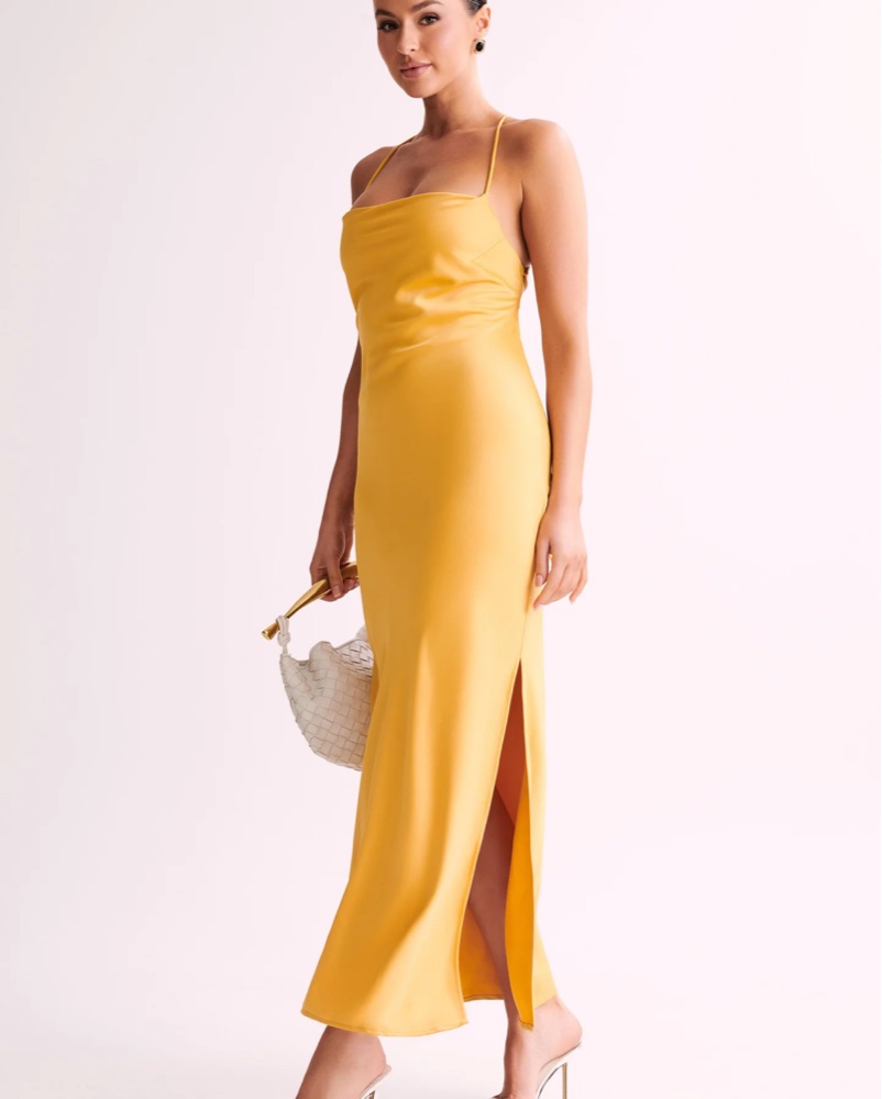 yellow satin slip dress Women's Butter Yellow Floral Printed Satin Shift Dress