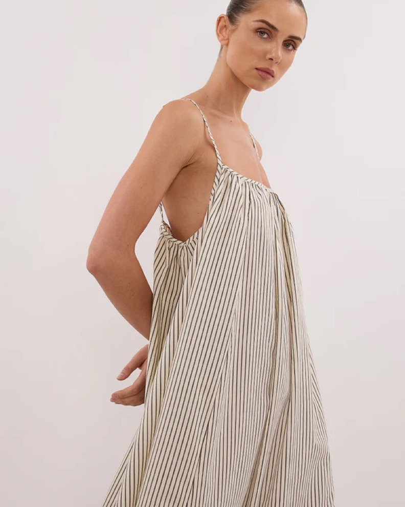 striped silk blend dress Silk-Blend Voluminous A Dissh Cream Silk Blend Midi