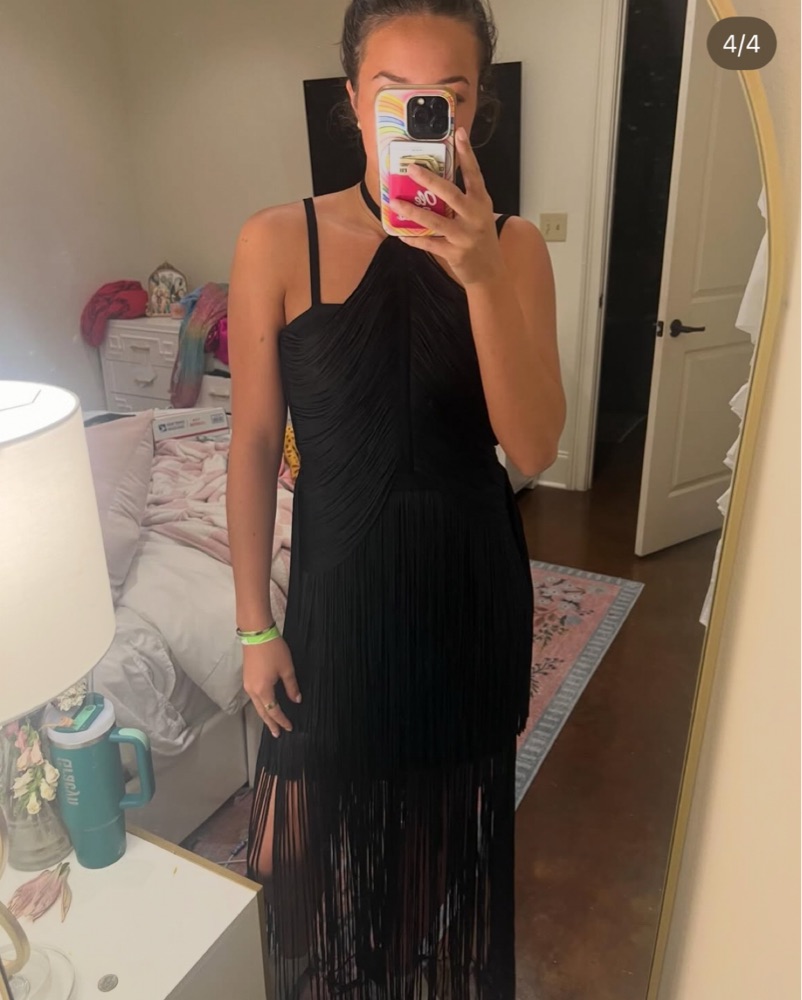 herve leger black fringe dress Herve Leger Black Geena Fringe Bandage Gown S Herve Leger
