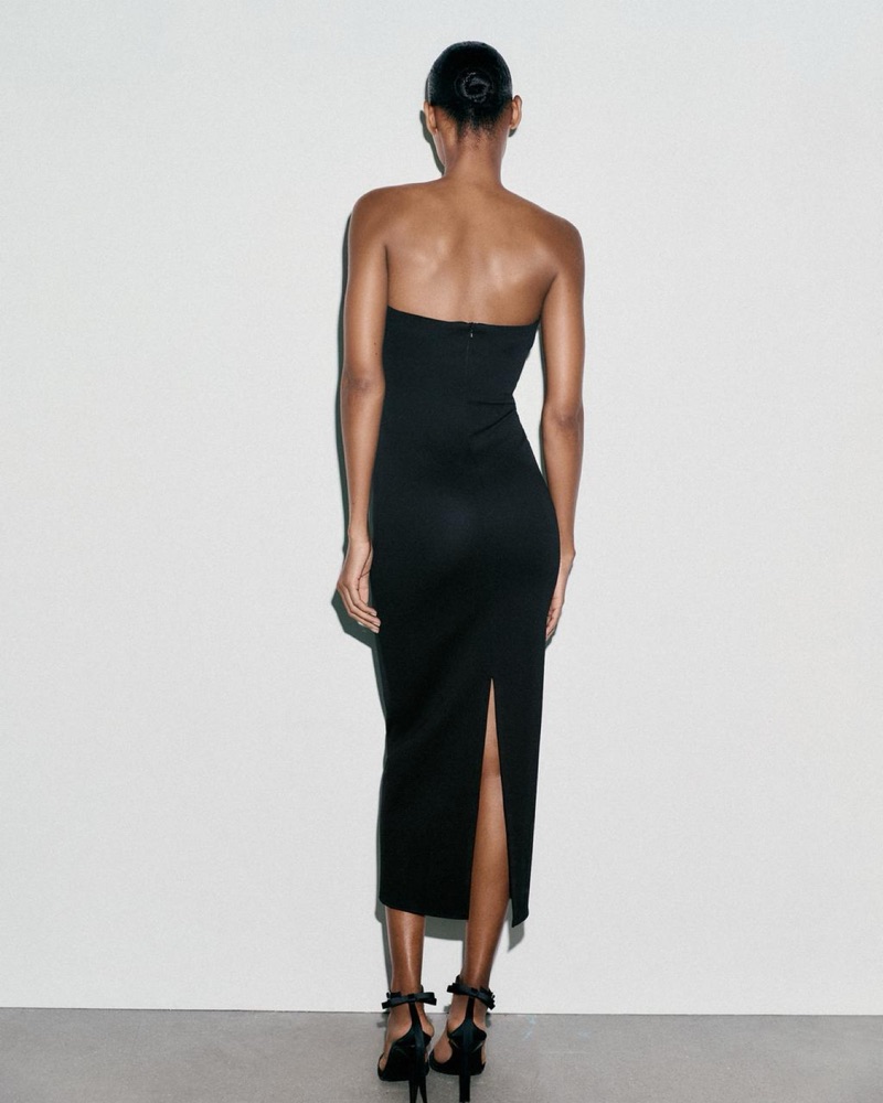 zarah strapless high slit midi dress Amara Pleated Strapless Long Dress – OverStacked