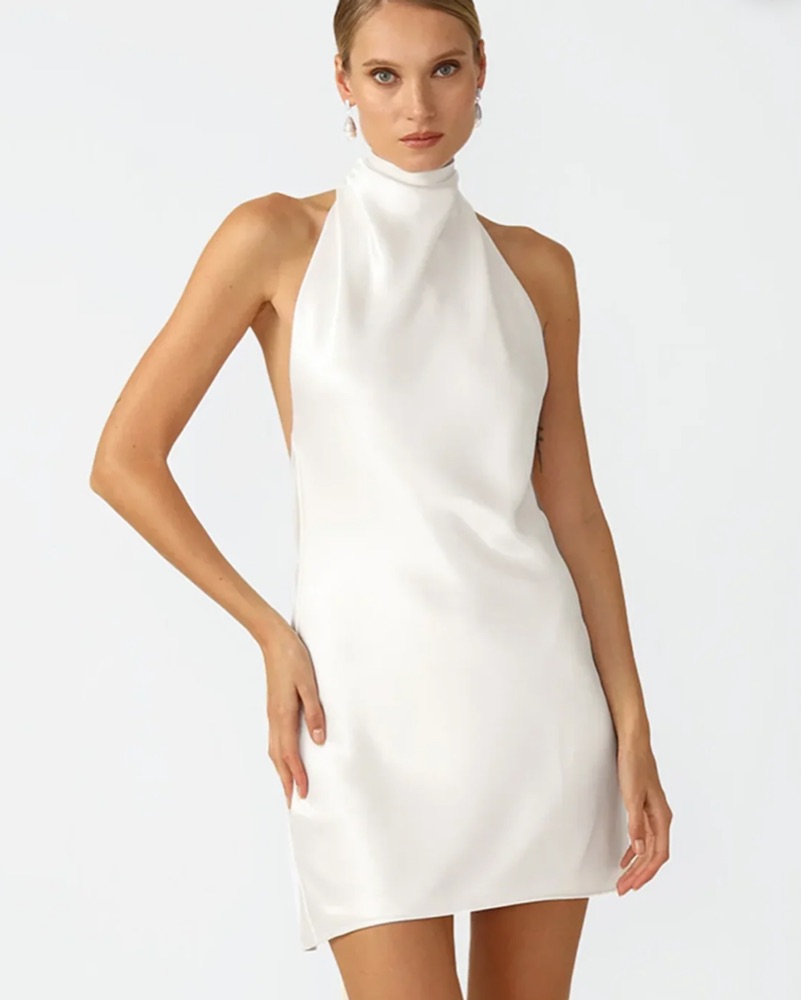 Sau Lee Penny Backless Satin Mini by Sau Lee - Pickle