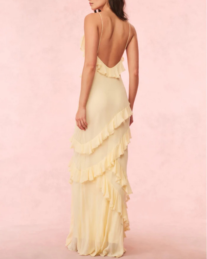rialto silk maxi dresses Rialto Silk-Blend Maxi Dress for Women in Italian Ice, Size: 00, by LoveShackFancy