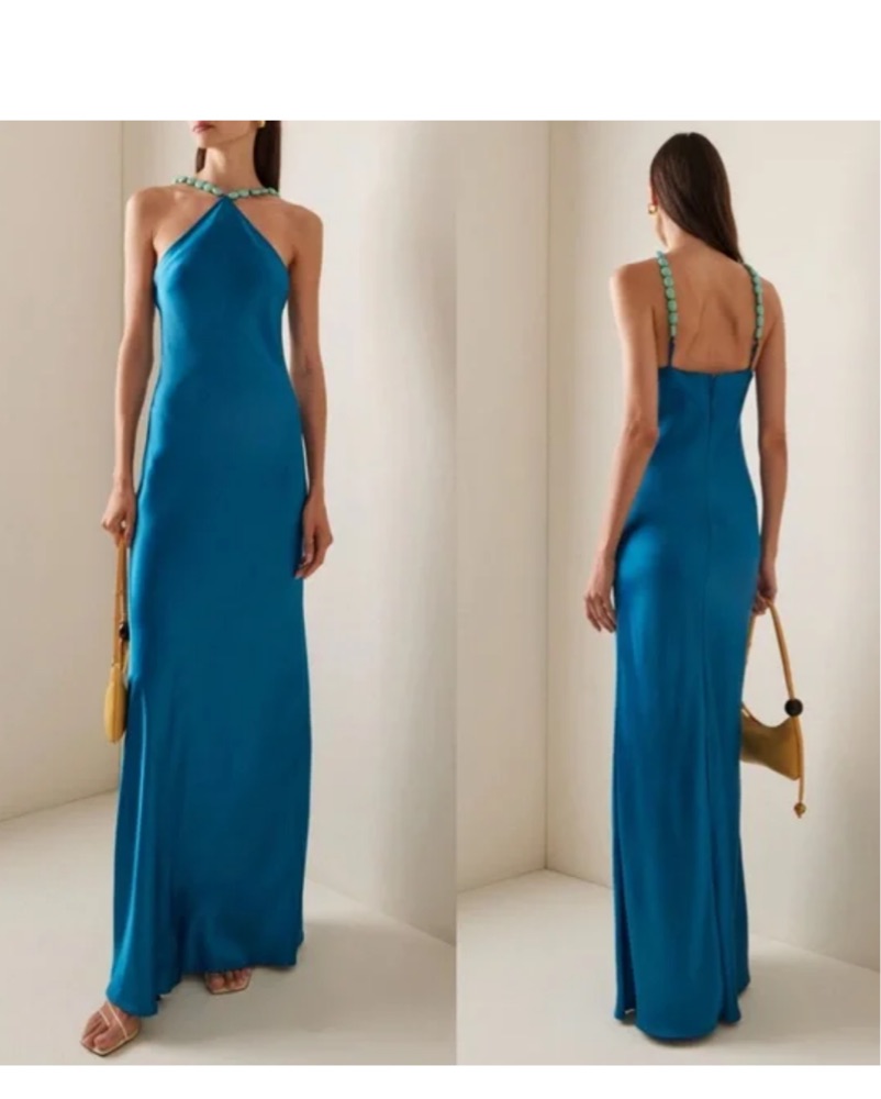 Staud Blue Satin Halter Dress by Staud - Pickle
