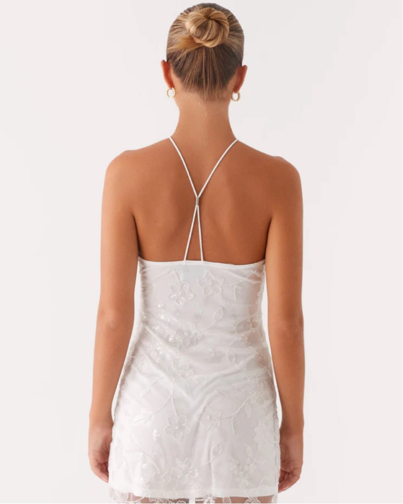 adrianna papell beaded evening dress Lets Go Mini Dress ~ White Iridescent Sequins – Show Me Your Mumu main image 0