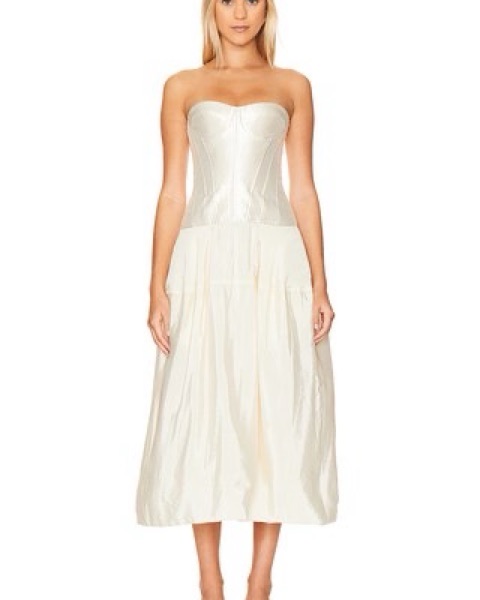 jonathan simkhai corset dress SIMKHAI Arie Strapless Bustier Midi Dress in Oasis Blue