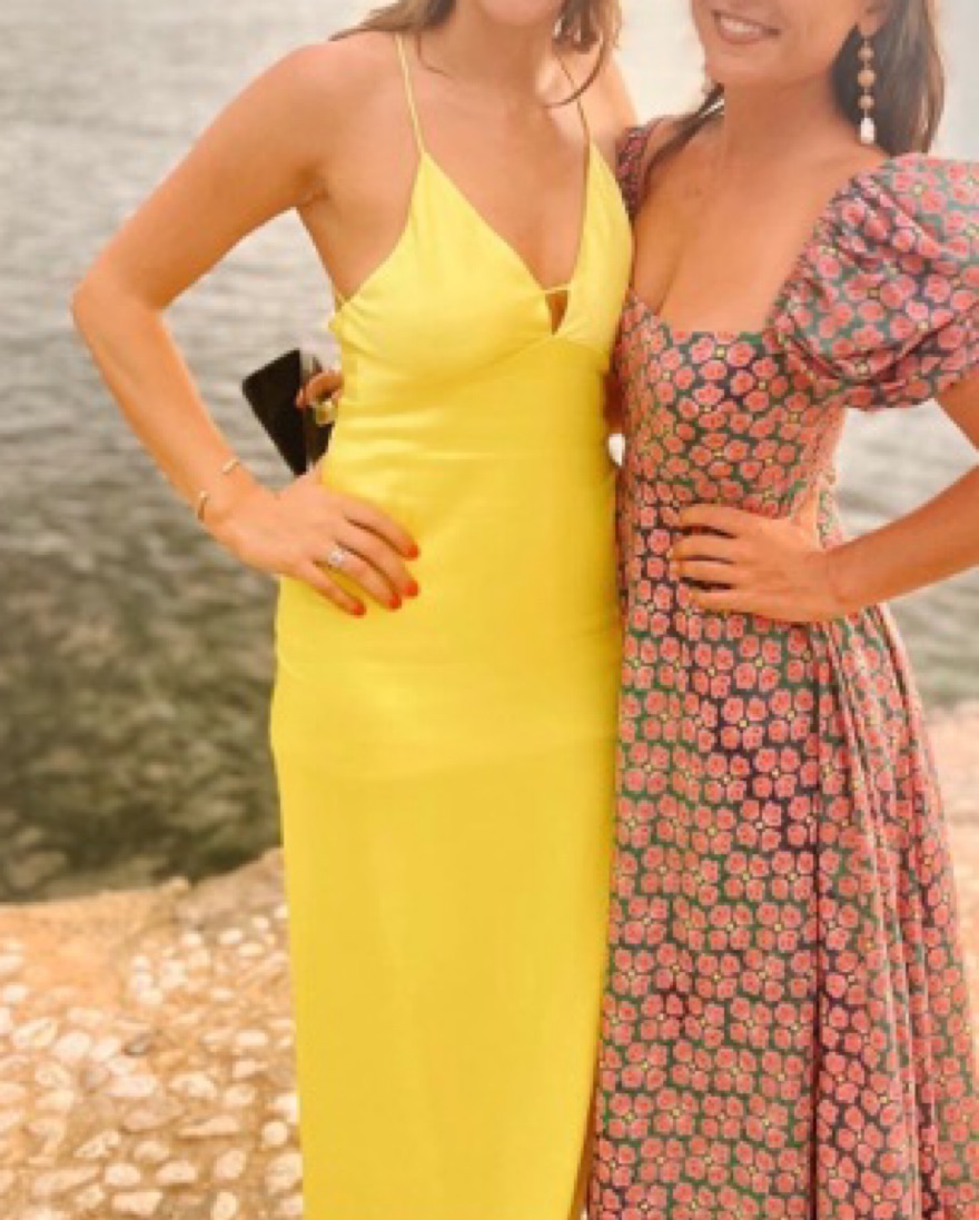 alula silk blend lace trim maxi dress Idra Lace Applique Dress - Noir Yellow Silk Sleevless Maxi Dress