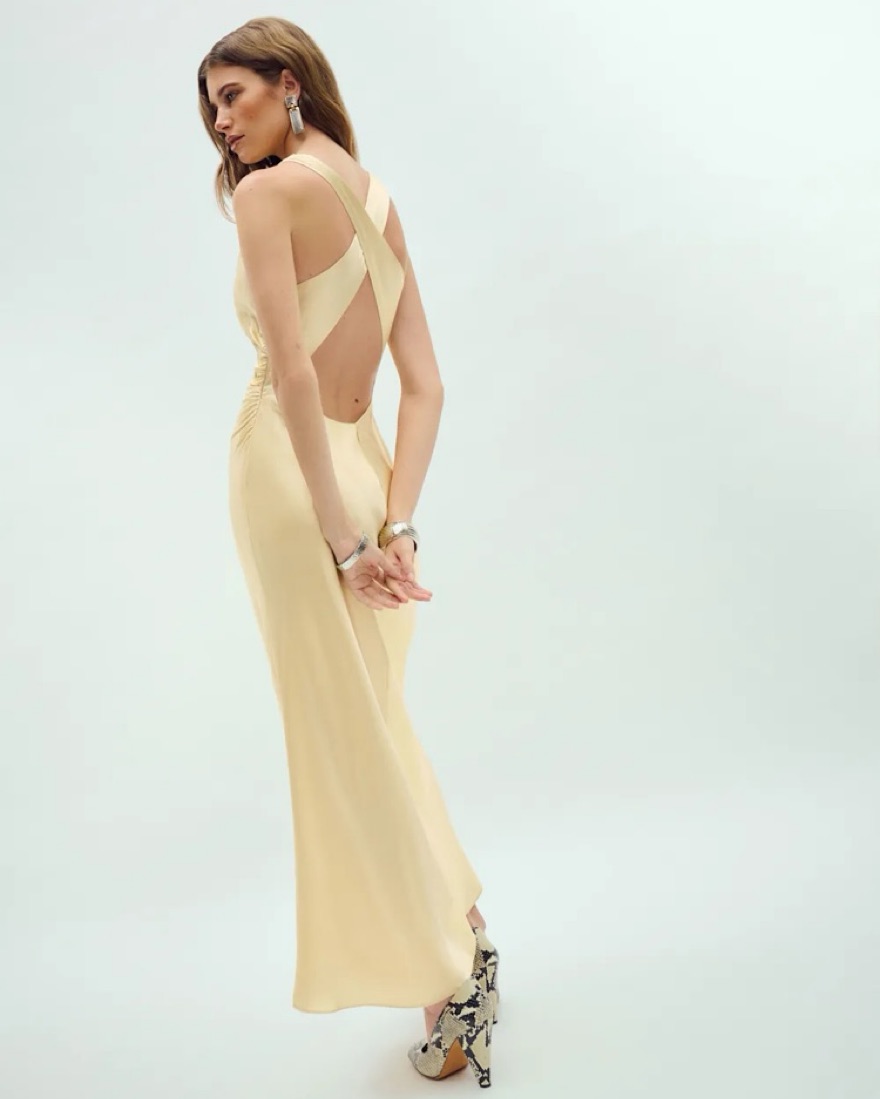 Reformation Casette Silk Dress Yellow by Reformation - Pickle
