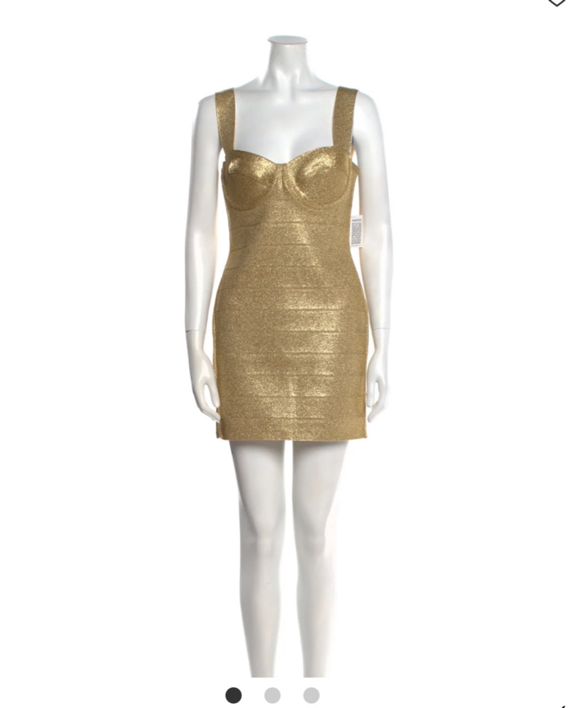 herve leger gold mini dress Herve Leger Fluted Metallic Bandage Mini Dress In Gold