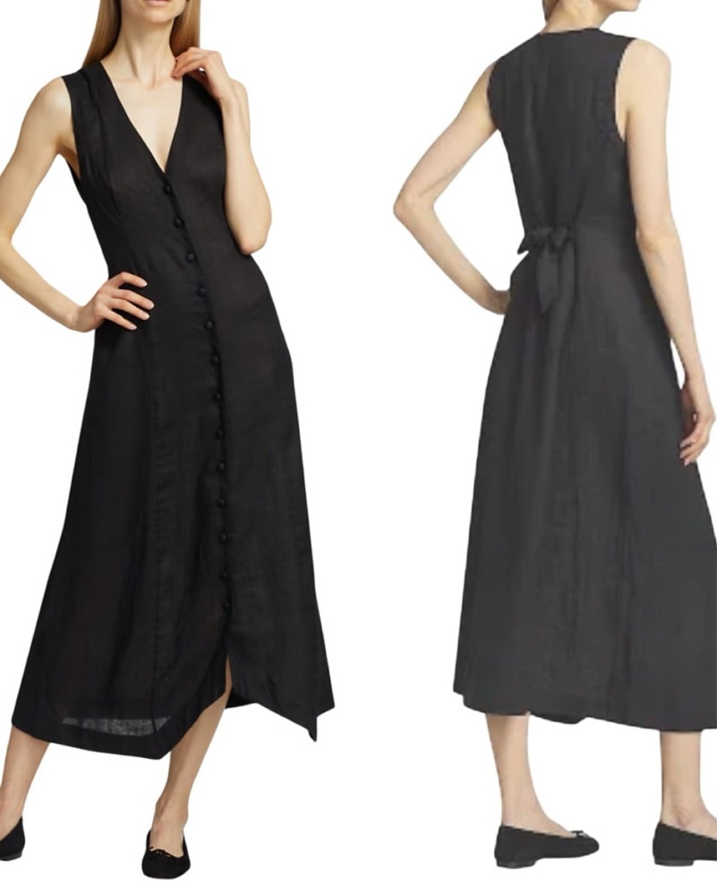 doen black linen dress NWT) Doen Pacifica Linen Wrap Belted Maxi Gown Dress - XS