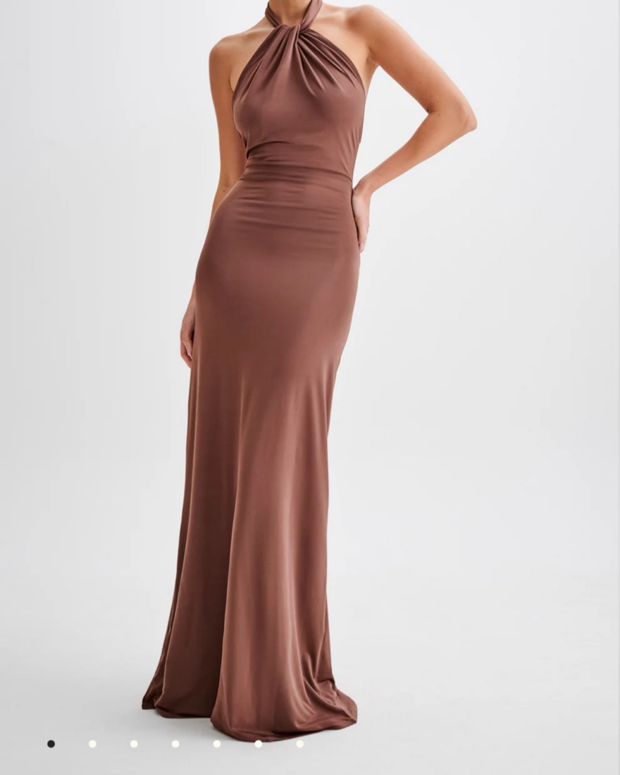 slinky halter neck dress Women's Plum Slinky Halter Neck Ruched Mesh Maxi Dress