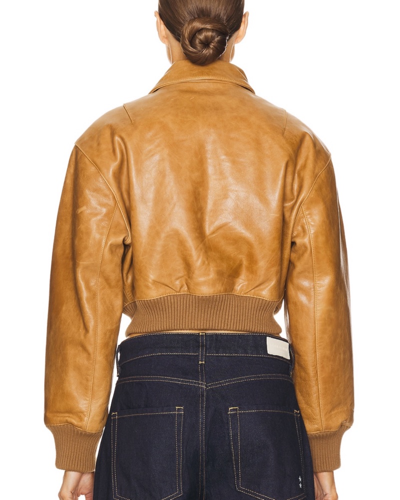 Helsa Leather Bomber Jacket Saddle Brown by Helsa - Pickle