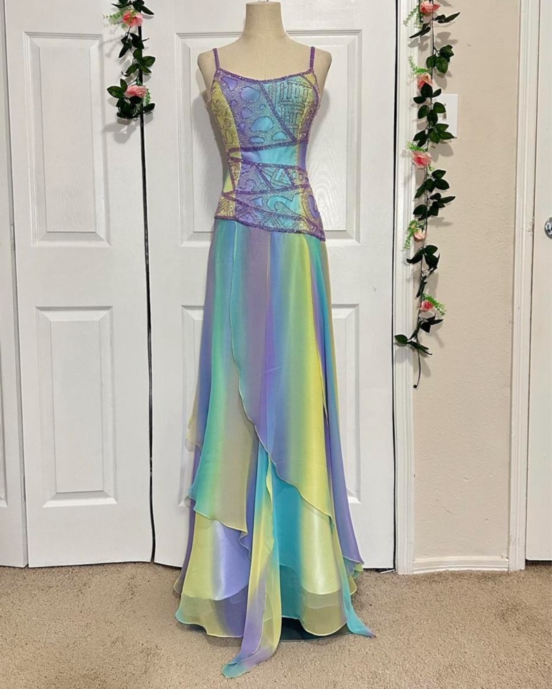 women's light blue star dress Elegant Tulle Lace Applique Long Prom Dress Blue Evening Dress US10 / Blue