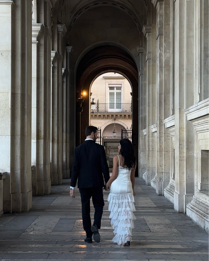 Elegant Lace-Tiered White Gown by MAJORELLE - Pickle