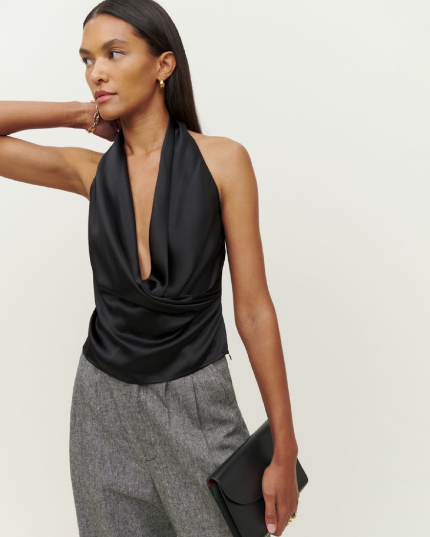 トップス REFORMATION Kemmy Black Top Reformation Lindy stretch-cotton Top | Black | FARFETCH