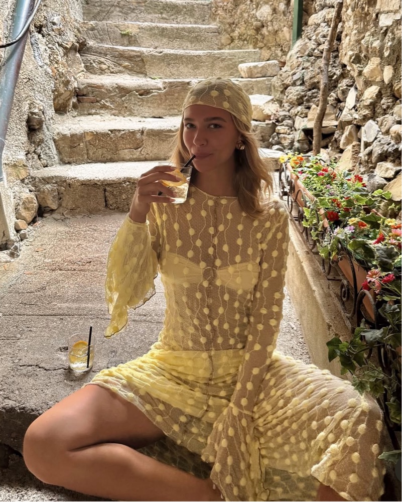 ★まーちゃん★Candy STAR JACQUARD DRESS Marfa Yellow Debbie Lace Dress by Marfa istanbul | Pickle