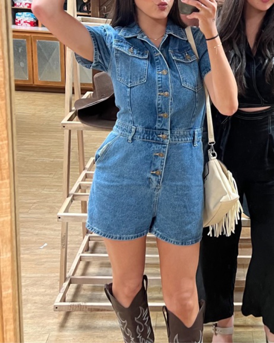 LIONESS Denim Jean Romper by Lioness - Pickle