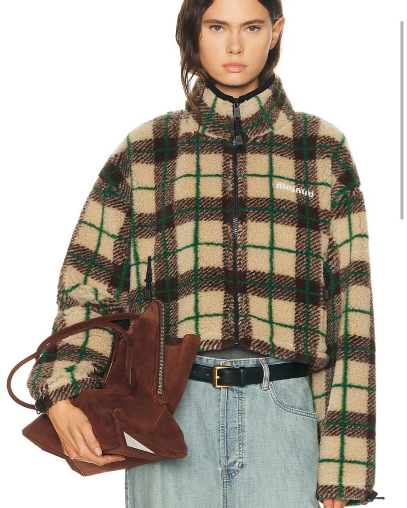 Miu Miu Teddy Check Fleece by Miu Miu - Pickle