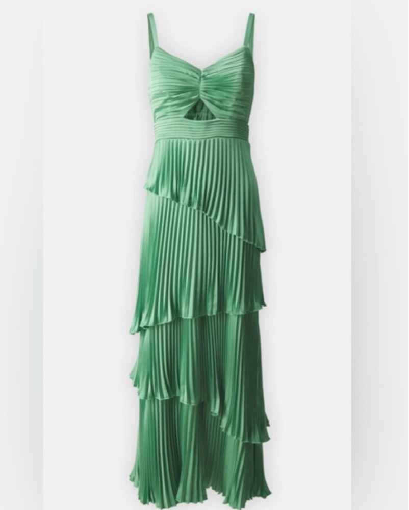 Emerald Green Pleated Ruffle Maxi Dress by Abercrombie and Fitch - Pickle