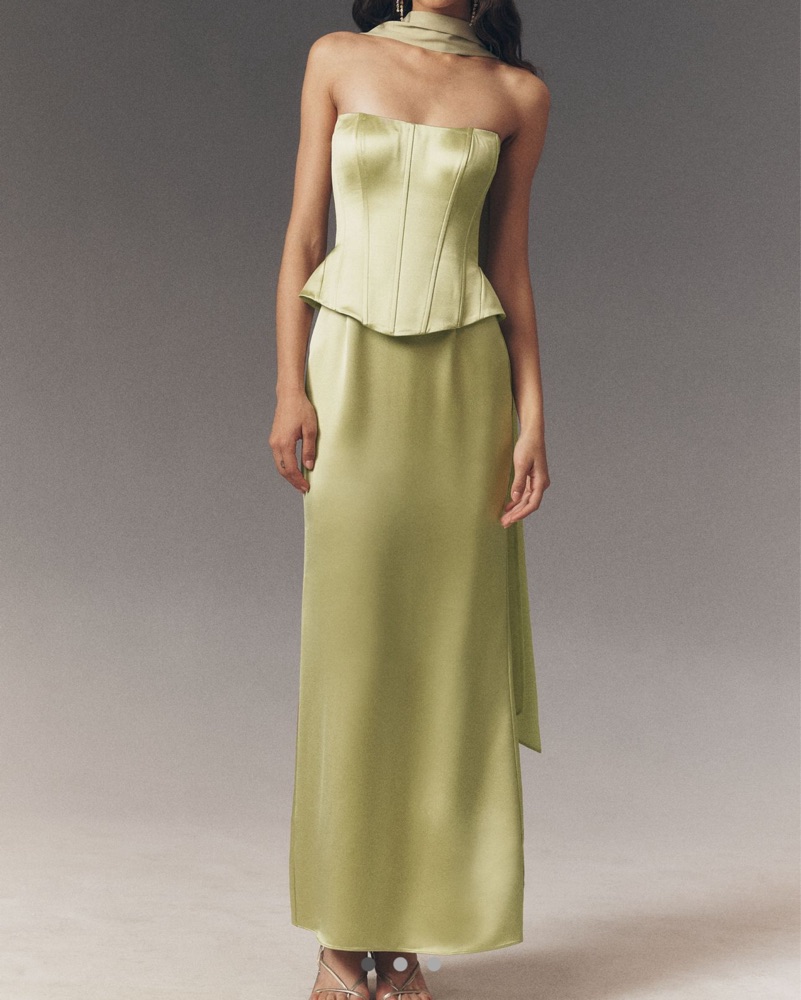anthropologie green corset dress De La Vali Cleodora Silk Corset Maxi Gown