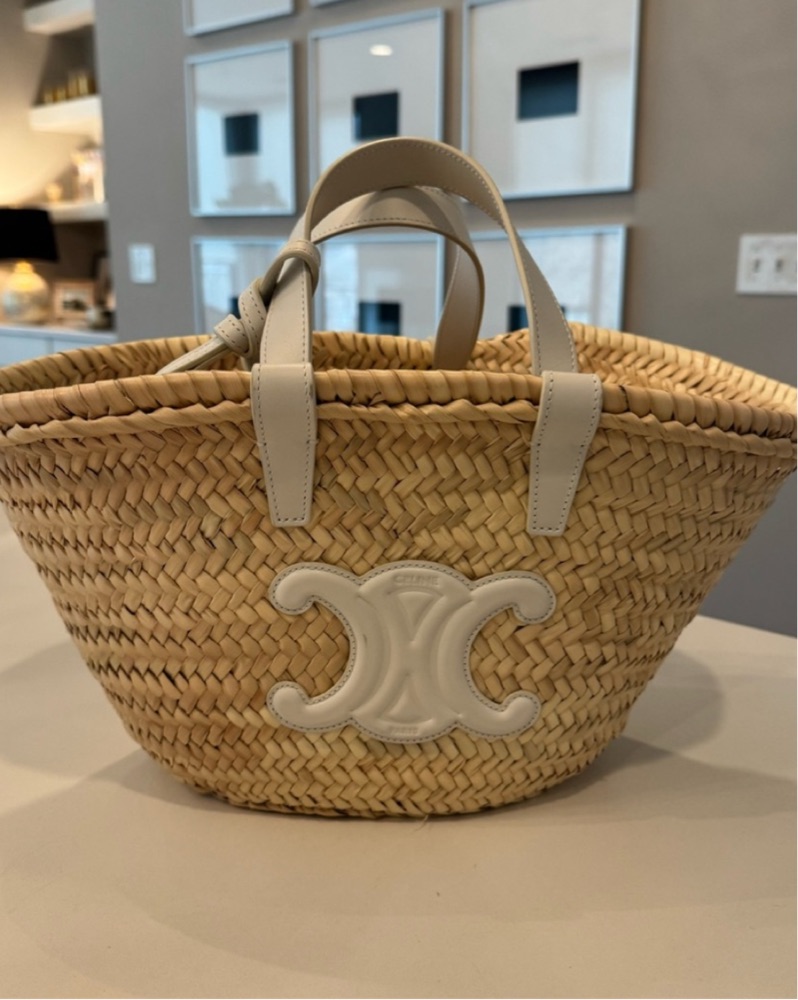 【VIP価格】CELINE STRAW PANIER BAG Celine Triomphe Panier raffia x leather Straw bag Brown | eBay