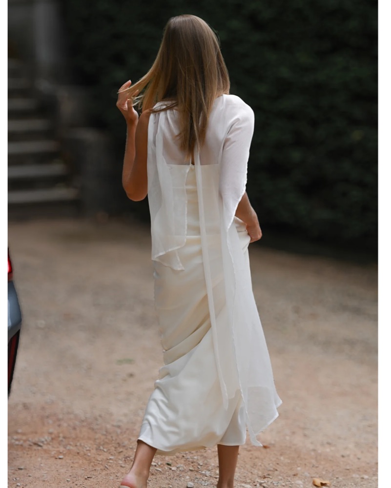 white cape dress Ivory white cape dress with gold feathers