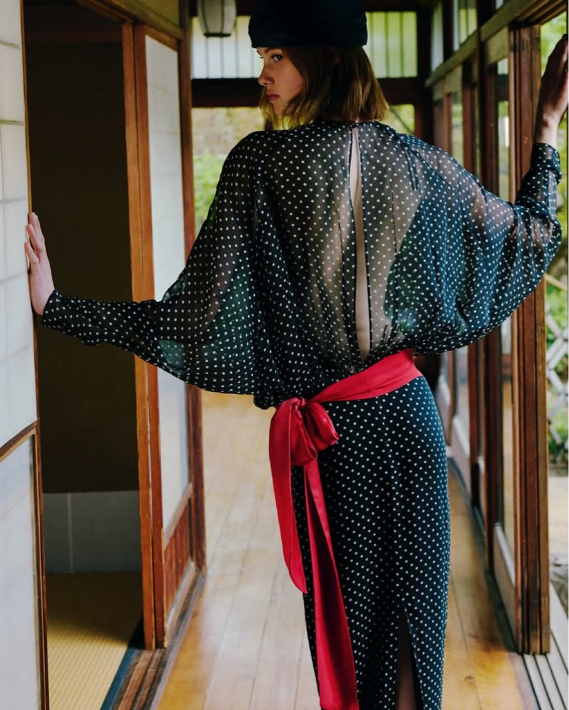 helsa the scarf dress in printed silk chiffon Helsa The Scarf Dress in Printed Silk Chiffon in Ivory & Black Dot