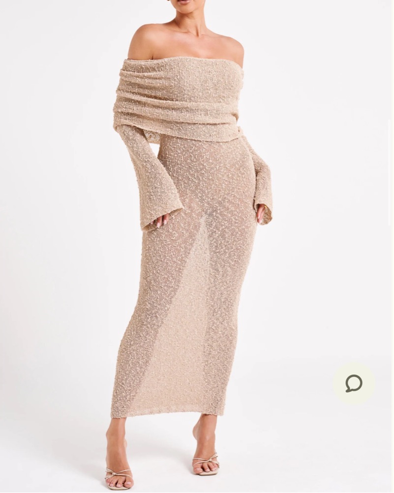 Off The Shoulder Boucle Maxi Dress by Meshki - Pickle