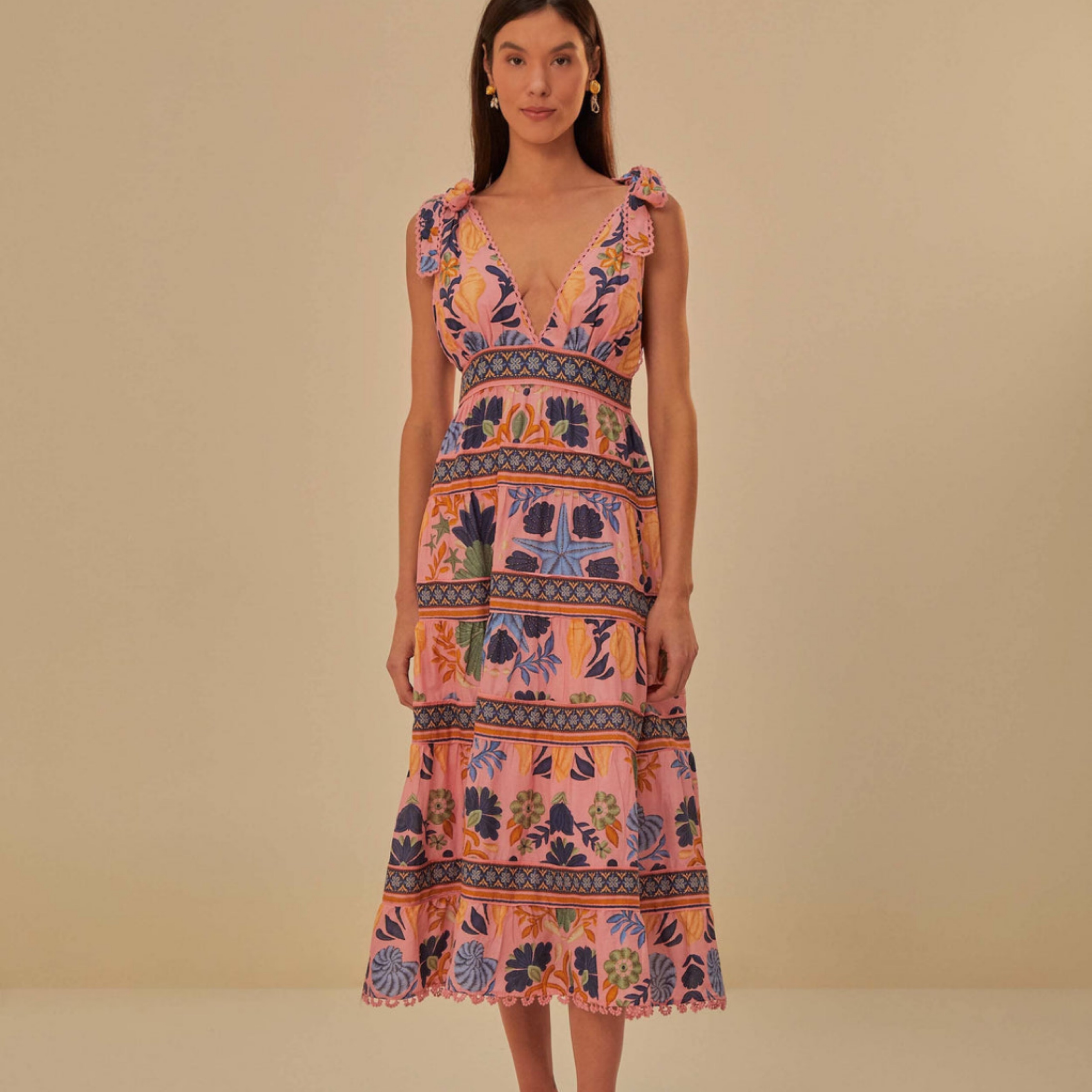 farm rio seashell tapestry midi dress Farm Rio Seashell Tapestry Midi Dress