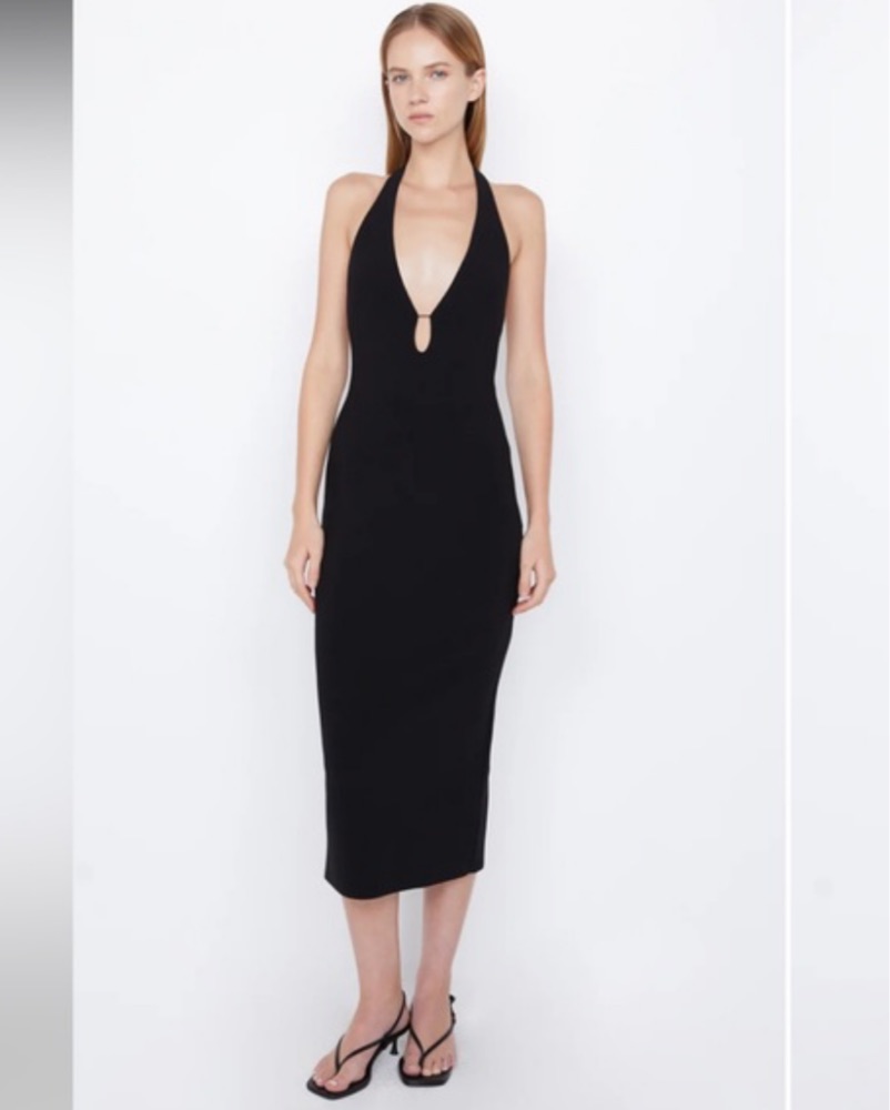birdy grey sage bridesmaid dress Marbella. Halter-Neck Linen Midi Dress – Bali Lane main image 1