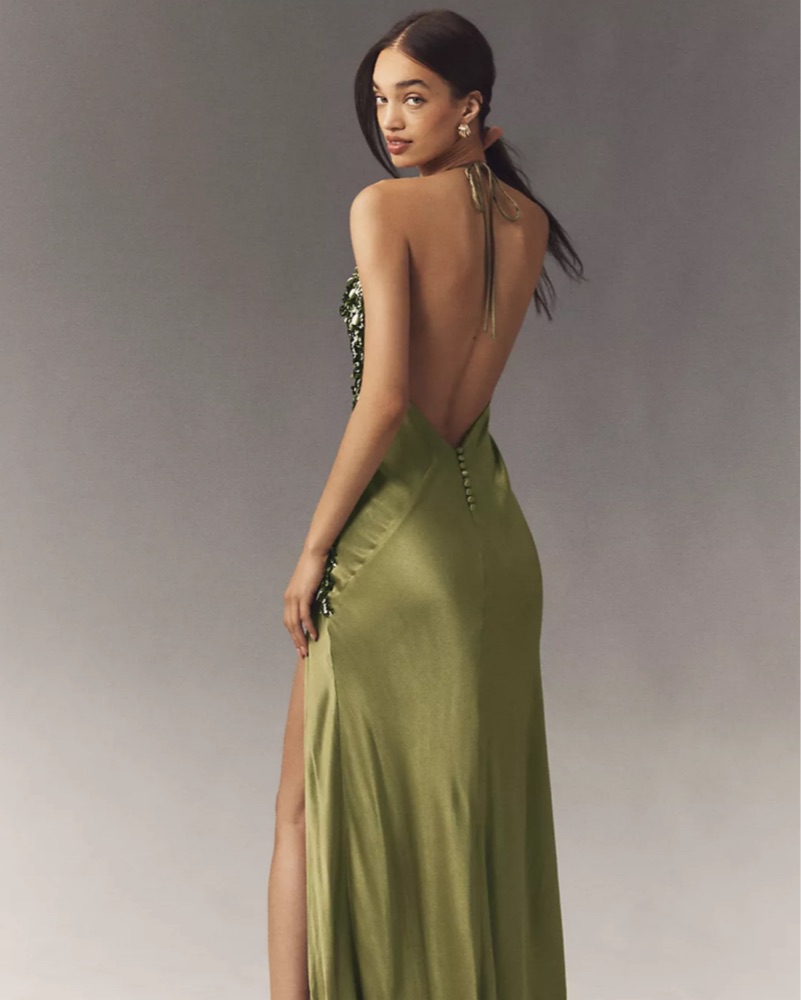Bardot Yve Sequin Satin Halter Dress by Anthropologie - Pickle
