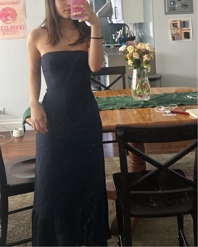 reformation blue strapless dress Jillian Silk Dress