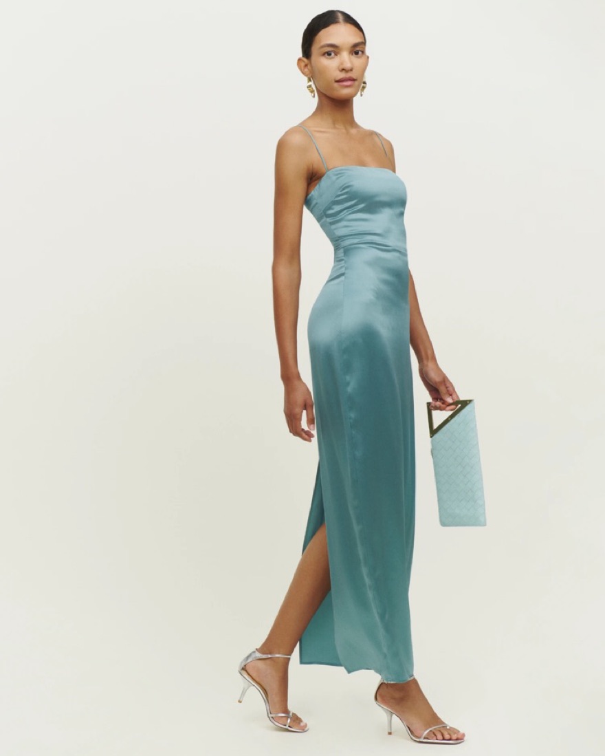 ワンピース A FERRETTI TEAL GREEN SILK DRESS East Dress