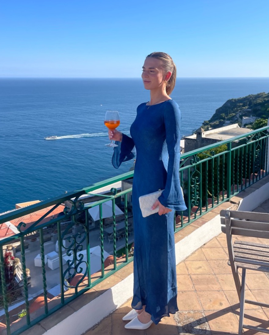 realisation par denim dress Karlie Denim | Indigo silk maxi dress with lace