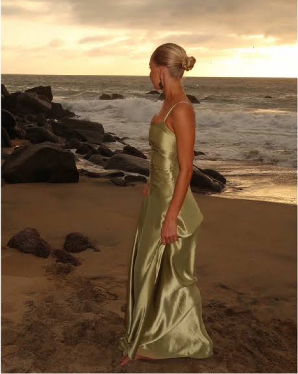 Sage green emmy satin dropwaist dress by Anthropologie - Pickle