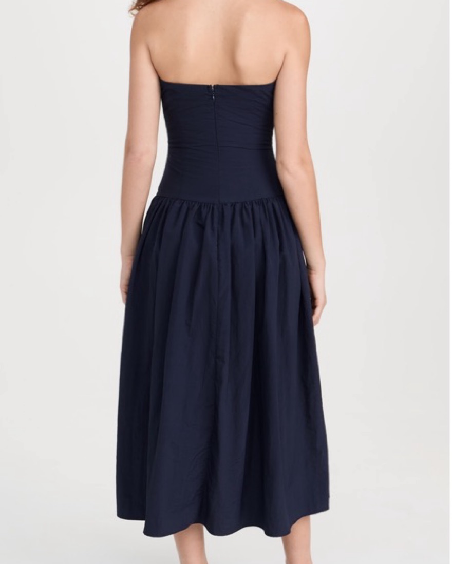 drop waist strapless midi dress DROP-WAIST STRAPLESS TWILL DRESS main image 1