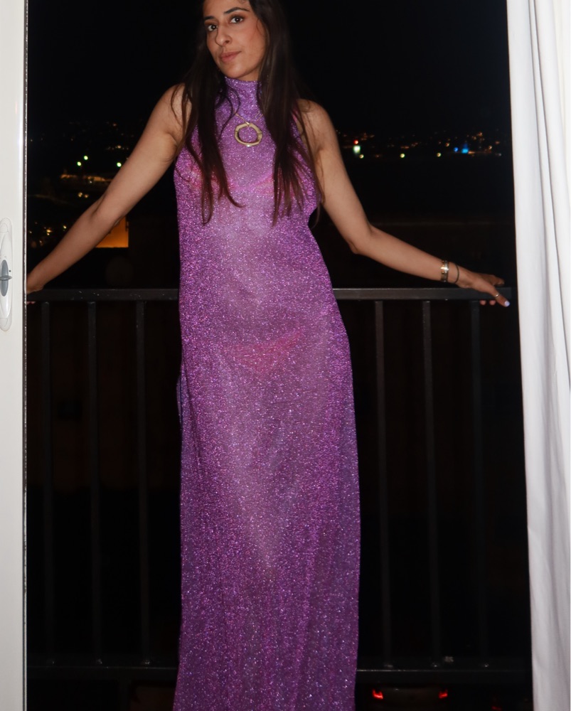 Oseree Sparkle Halter Maxi Dress Purple by Oseree - Pickle