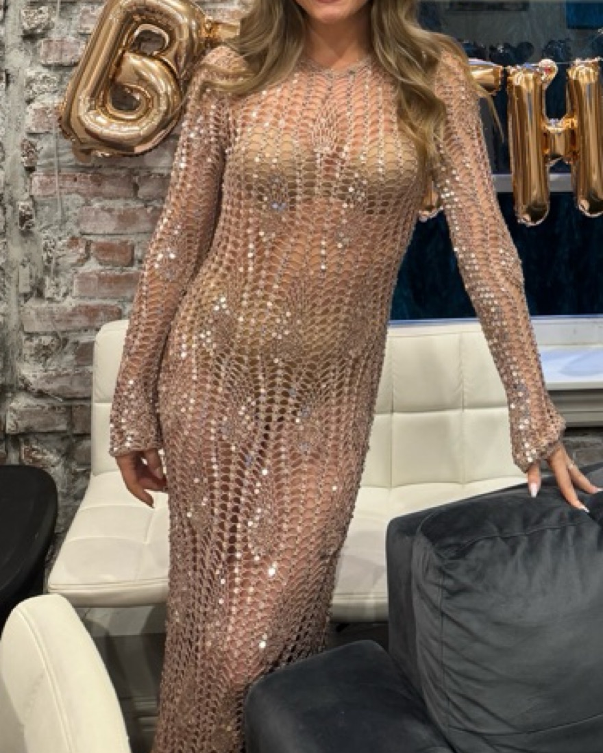 rose gold crochet dress Introducing the Maisie Crochet Mini Dress by Tulle and Batiste main image 0