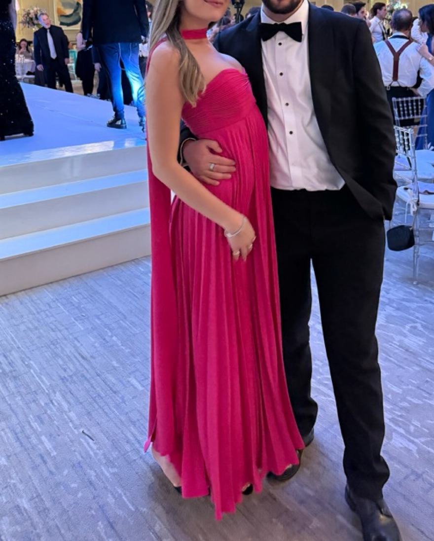 hot pink sorority dress Hayley Hot Pink Cowl-Neck Asymmetric Maxi Dress – Club L London