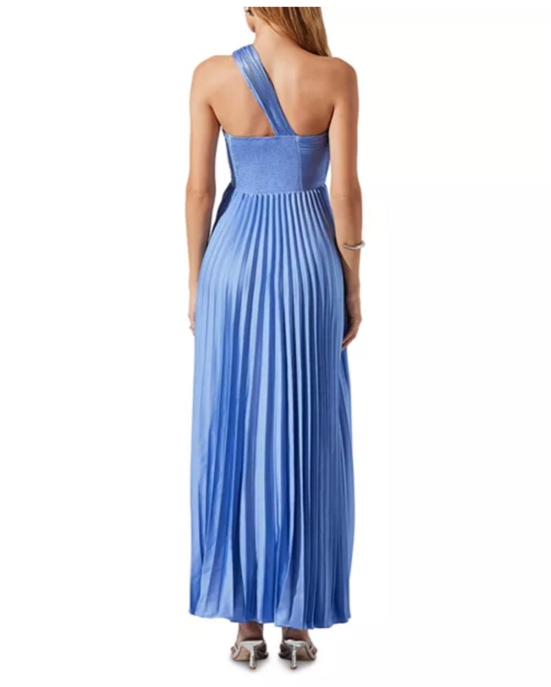 open lace back dress Pleated One Shoulder Maxi Chiffon Evening Dress main image 1