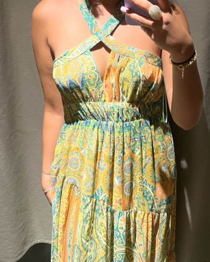 green paisley dress zara Green Paisley Print Short Sleeve Midi Dress main image 1