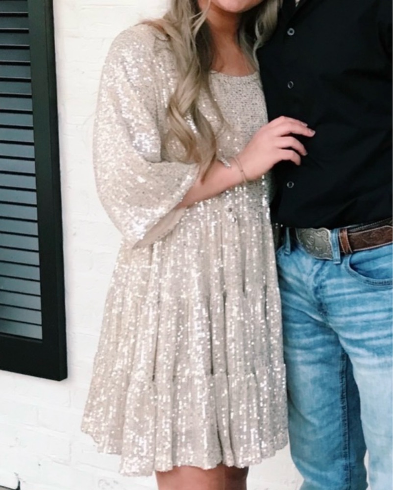 SIMPLY BEAMING SEQUIN BABYDOLL DRESS by Impressions - Pickle